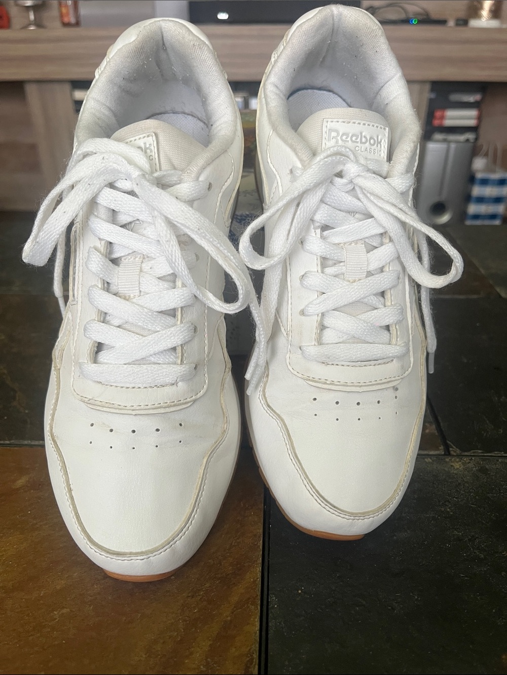Reebok Classic Harman White Leather Sneakers with Gum Accents Size 7.5